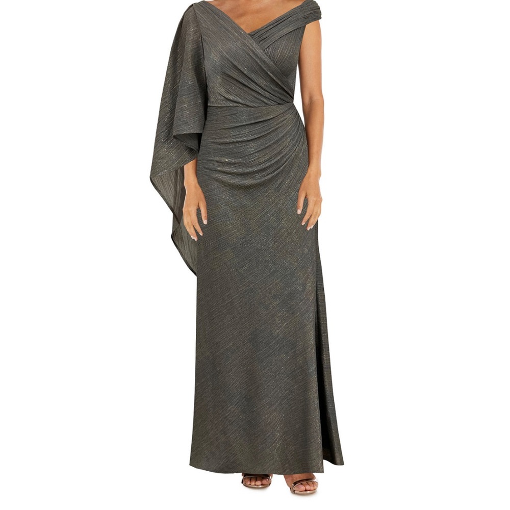 Women's Metallic Ruched Draped-Detail Gown Size 10